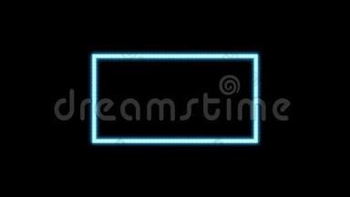 蓝色白炽灯泡盒框架矩形形状眨眼黑色背景。 阿尔法透明动画